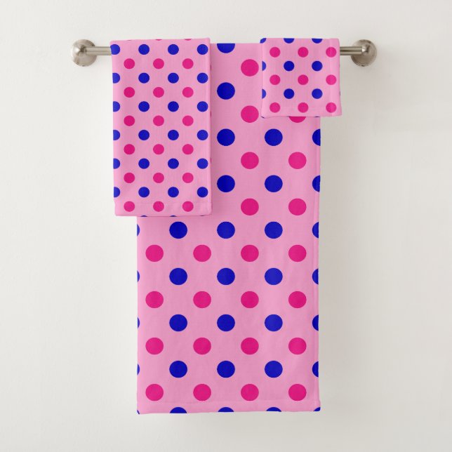 Pink Blue Pink Polka Dot Pattern Bath Towel Set (Insitu)