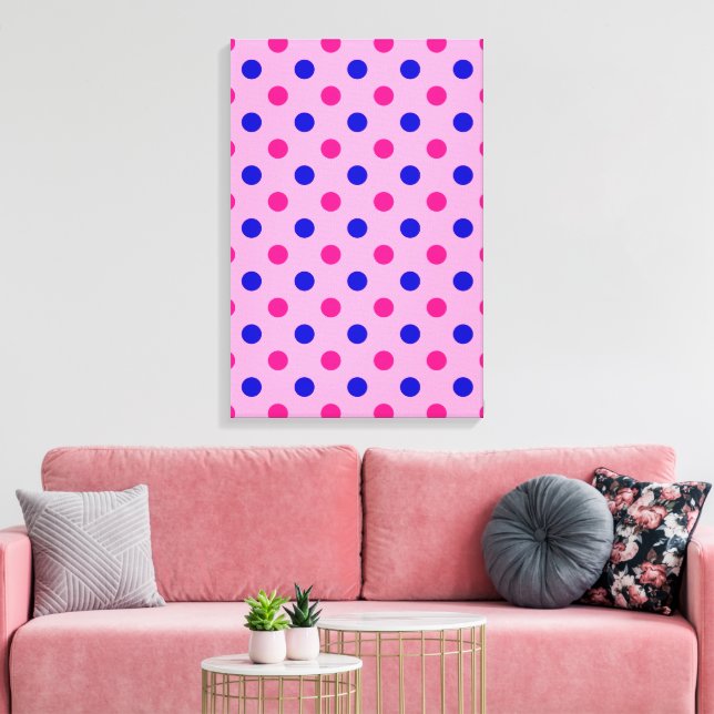 Pink Blue Pink Polka Dot Pattern Canvas Print (Insitu(LivingRoom))