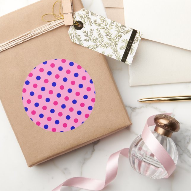 Pink Blue Pink Polka Dot Pattern Classic Round Sticker (Gifting)