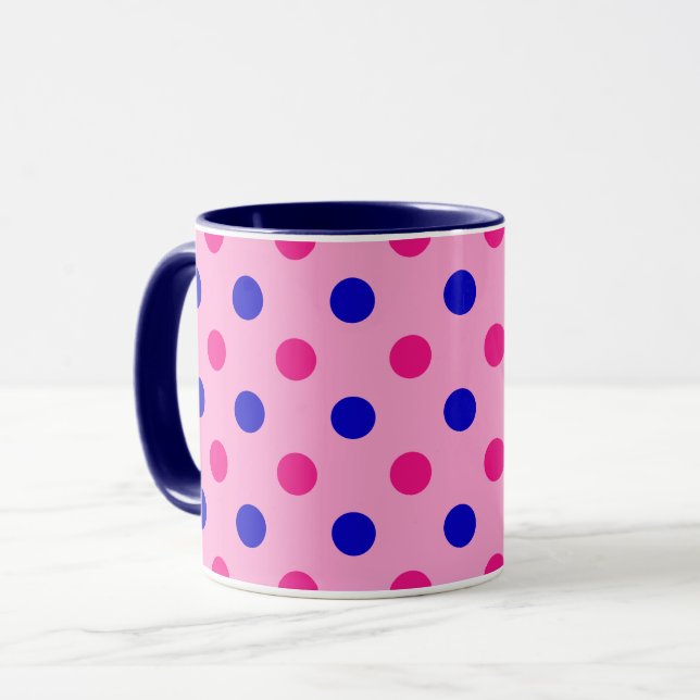 Pink Blue Pink Polka Dot Pattern Mug (Front Left)