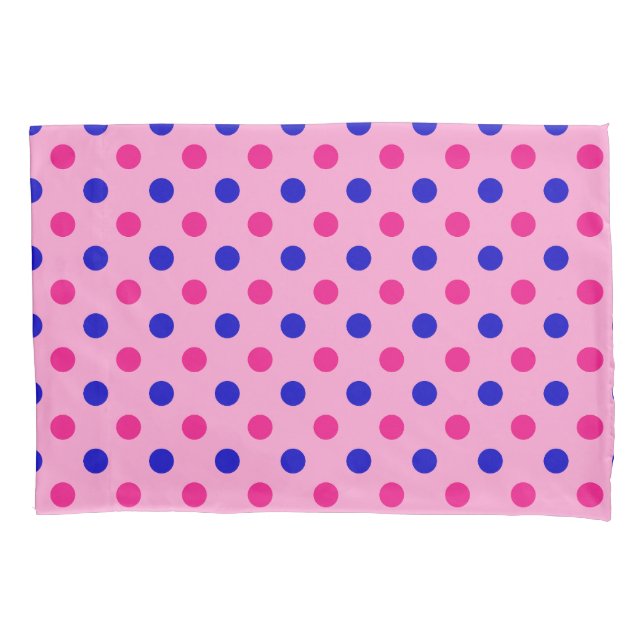 Pink Blue Pink Polka Dot Pattern Pillowcase (Front)