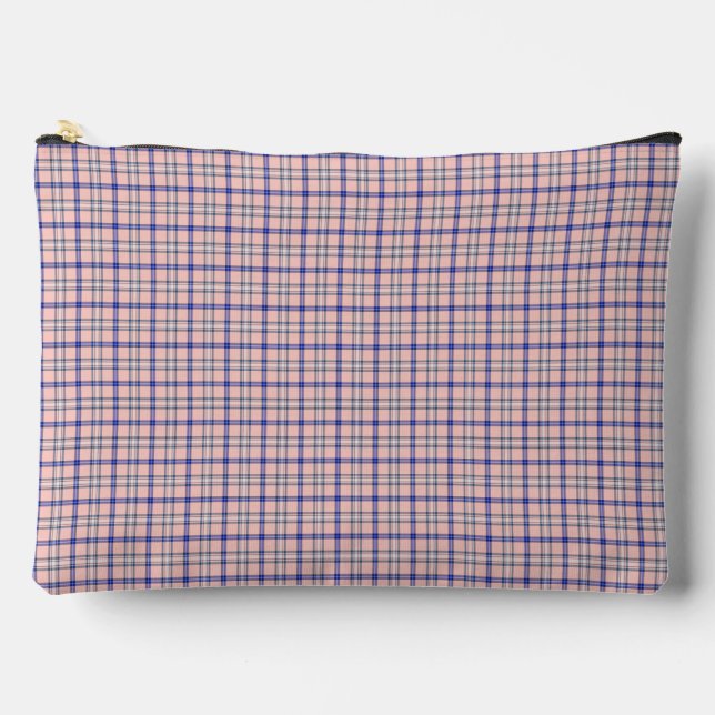 Pink Blue Plaid Classic Pattern Retro Accessory Pouch (Front)