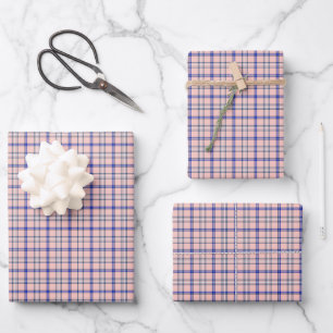 Pink Blue Plaid Classic Pattern Retro Wrapping Paper Sheet