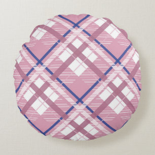 Pink & Blue Plaid Round Cushion