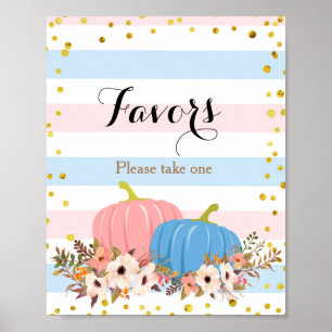 Pink & Blue Pumpkin Baby Shower Favor Sign 
