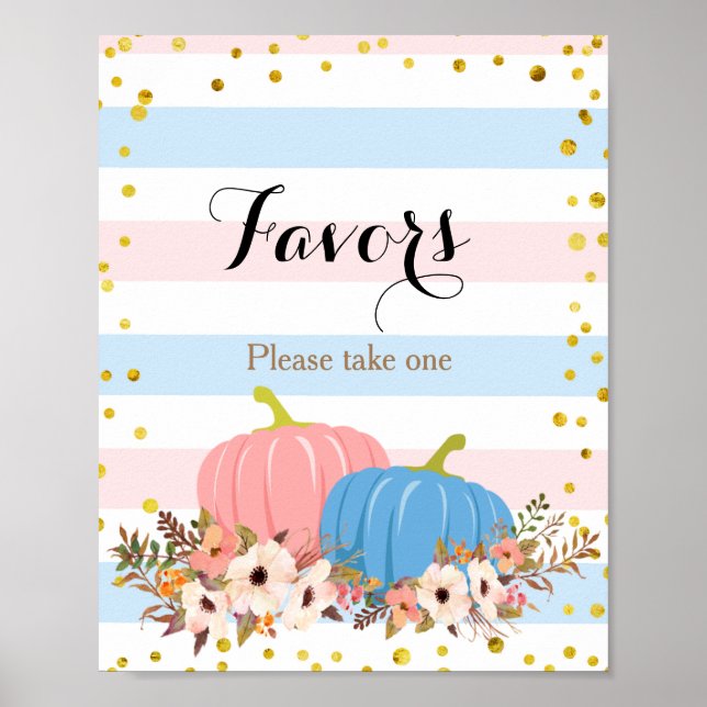 Pink & Blue Pumpkin Baby Shower Favor Sign  (Front)