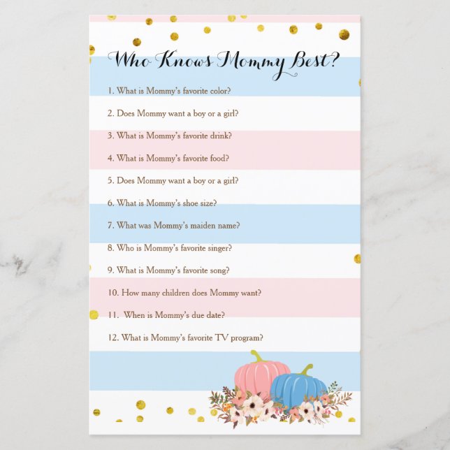 Pink & Blue Pumpkin Who Knows Mummy Best Game (Front)