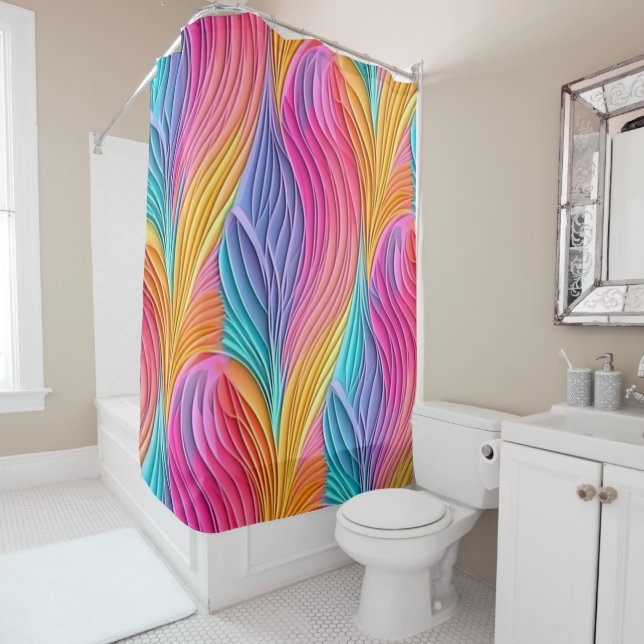 Pink Blue Purple Abstract Design Colourful Pastel Shower Curtain (In Situ)