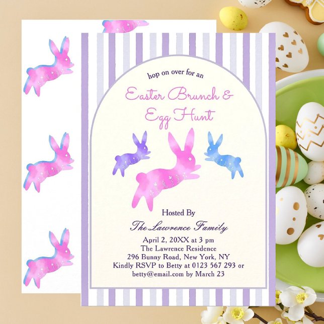 Pink Blue Purple Cute Bunny Easter Brunch Egg Hunt Invitation (Creator Uploaded)