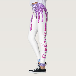 Pink Blue purple dripping glitter custom name Leggings