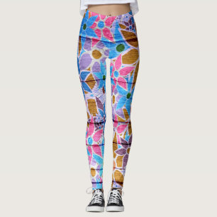 Pink Blue Purple Floral #2 Leggings
