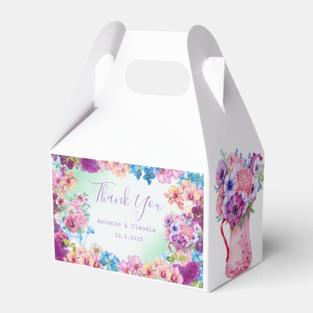 Pink Blue Purple Flower Favour Box Your Celebratio (Front Side)