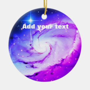 Pink blue purple Nebula galaxy add your text name Ceramic Tree Decoration