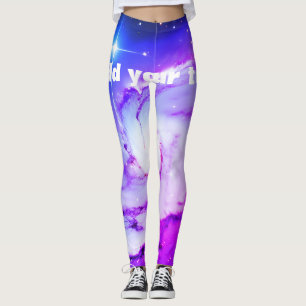 Pink blue purple Nebula galaxy add your text name Leggings