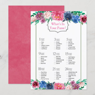 Pink Blue Purple Painted Peony Bridal Shower Game Invitation
