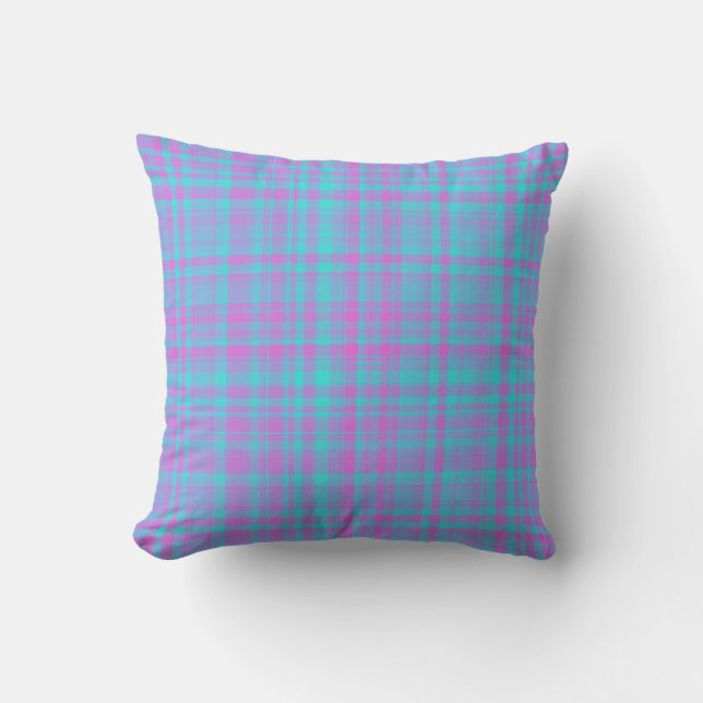 Pink Blue Purple Plaid Pattern Cushion (Front)