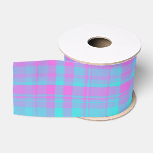 Pink Blue Purple Plaid Pattern Grosgrain Ribbon