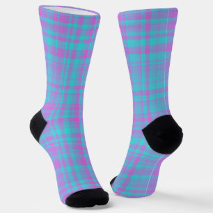 Pink Blue Purple Plaid Pattern Socks