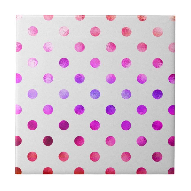 Pink Blue Purple Rainbow Metallic Faux Foil Polka Tile (Front)