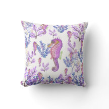 Pink Blue Purple Seahorse Coral Beachy Coastal