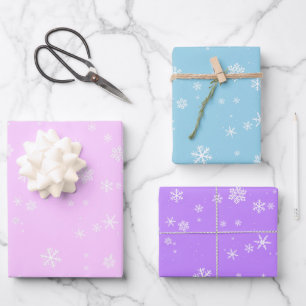 Pink Blue Purple Snowflakes Christmas Holidays Wrapping Paper Sheet