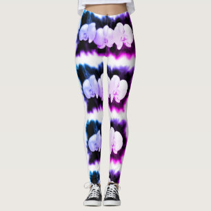 Pink Blue purple watercolor Orchids Pattern Leggings