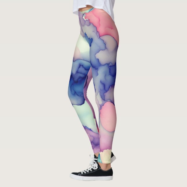 Pink Blue Purple Watercolor paint Fusion  Leggings (Left)