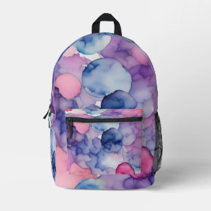 Pink Blue Purple Watercolor paint Fusion splash ar Printed Backpack