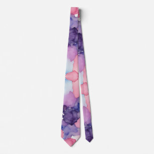 Pink Blue Purple Watercolor paint Fusion splash ar Tie