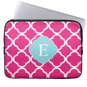 Pink Blue Quatrefoil Monogram Laptop Sleeve