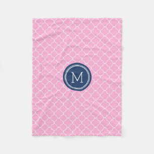 Pink Blue Quatrefoil Pattern Monogram Blanket