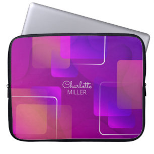 Pink-Blue-Red Geometric Pattern with Custom Name Laptop Sleeve