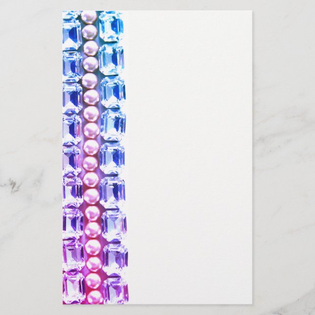 Pink & blue Rhinestones and pearls Stationery (Front)