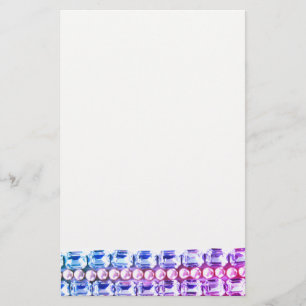 Pink & blue Rhinestones and pearls Stationery