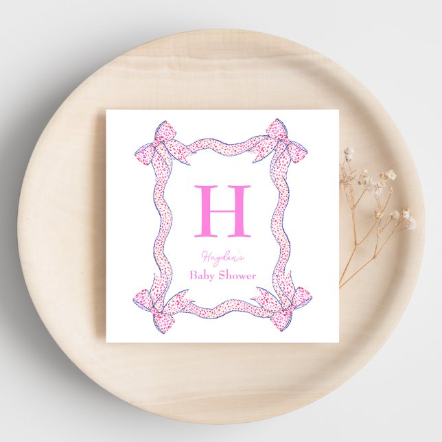 Pink Blue Ribbon Bow Frame Personalised Napkin (Creator Uploaded)
