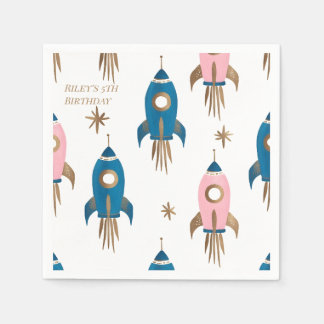 Pink Blue Rocket Birthday Paper Tab Napkin