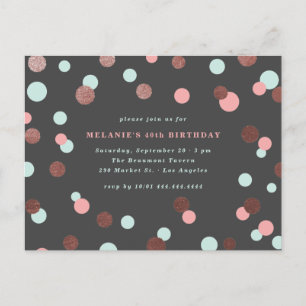 Pink, Blue & Rose Gold Confetti Birthday Party Invitation Postcard