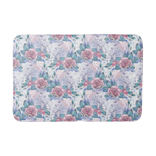 Pink & Blue Rose Pattern Bath Mat