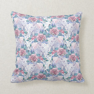 Pink & Blue Rose Pattern Cushion