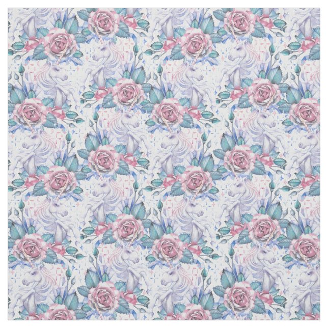 Pink & Blue Rose Pattern Fabric (Swatch)