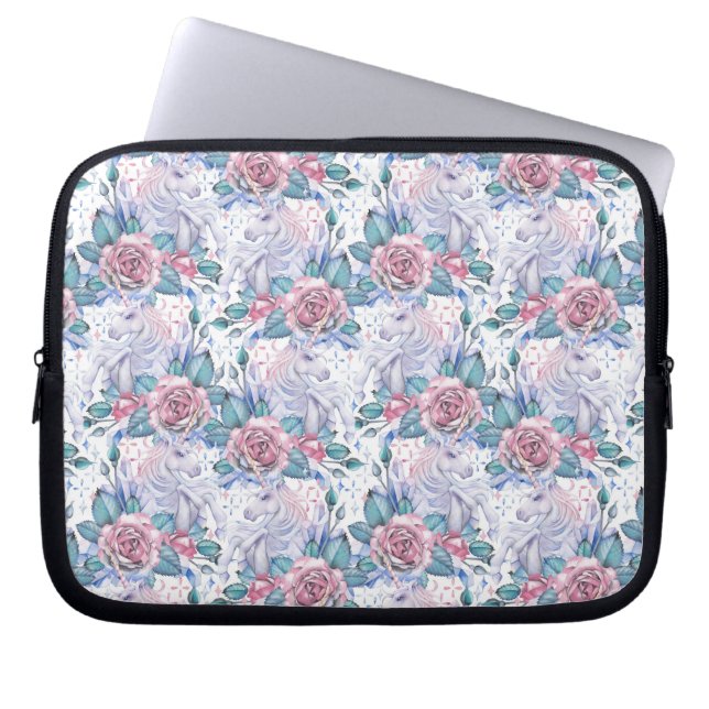 Pink & Blue Rose Pattern Laptop Sleeve (Front)