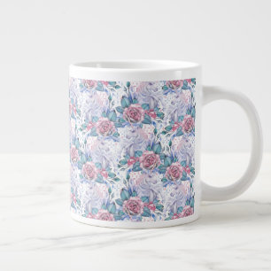 Pink & Blue Rose Pattern Large Coffee Mug