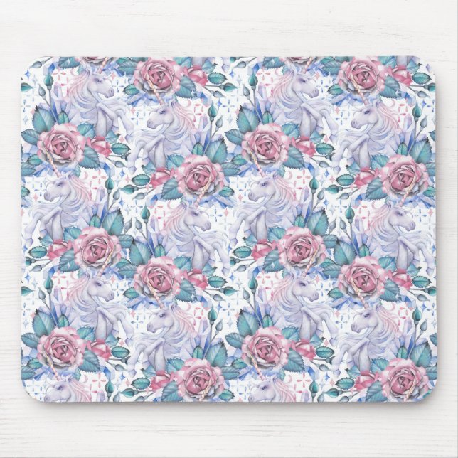 Pink & Blue Rose Pattern Mouse Mat (Front)