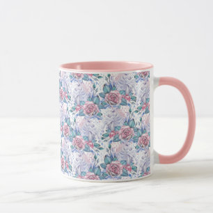 Pink & Blue Rose Pattern Mug
