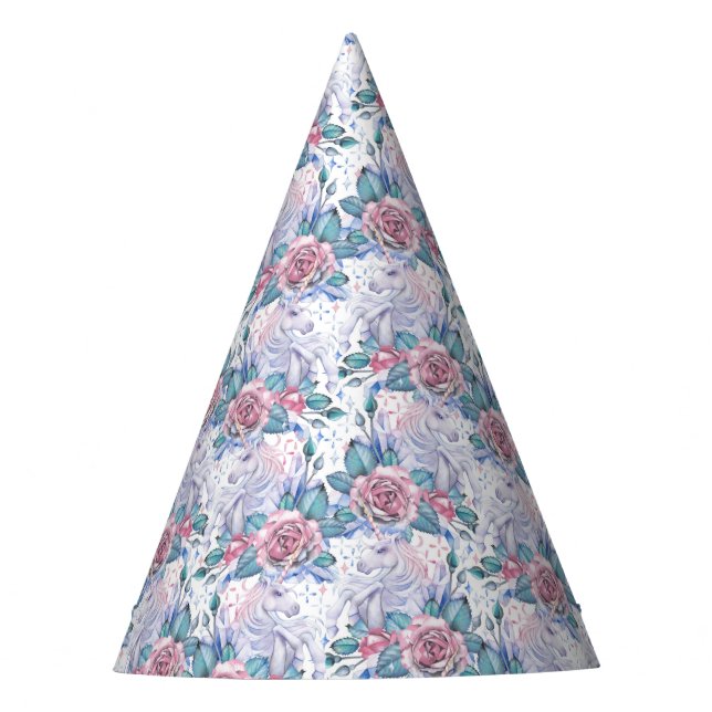 Pink & Blue Rose Pattern Party Hat (Front)