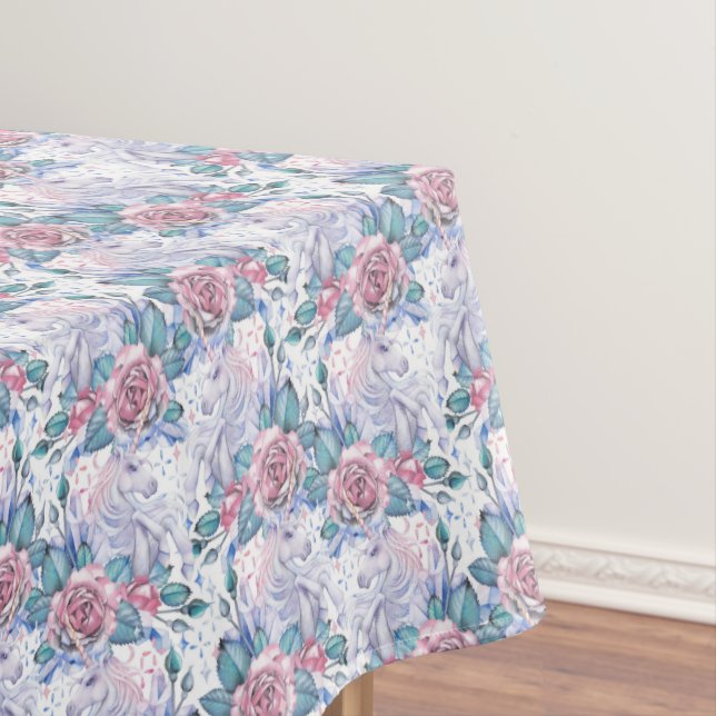 Pink & Blue Rose Pattern Tablecloth (In Situ)