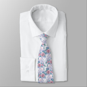 Pink & Blue Rose Pattern Tie
