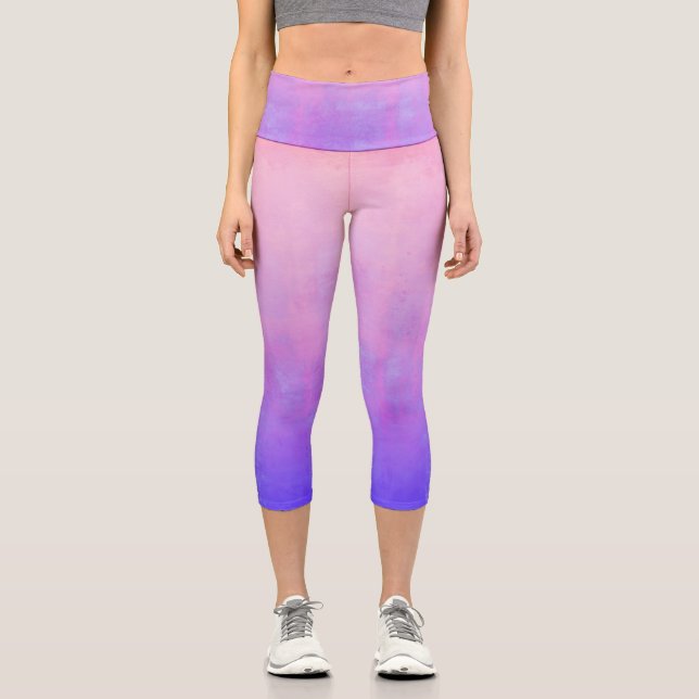 Pink Blue rustic ombre Capri Leggings (Front)