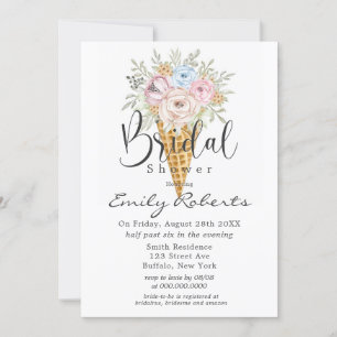 Pink Blue Sage Ice Cream Cone Bridal Shower  Invit Invitation