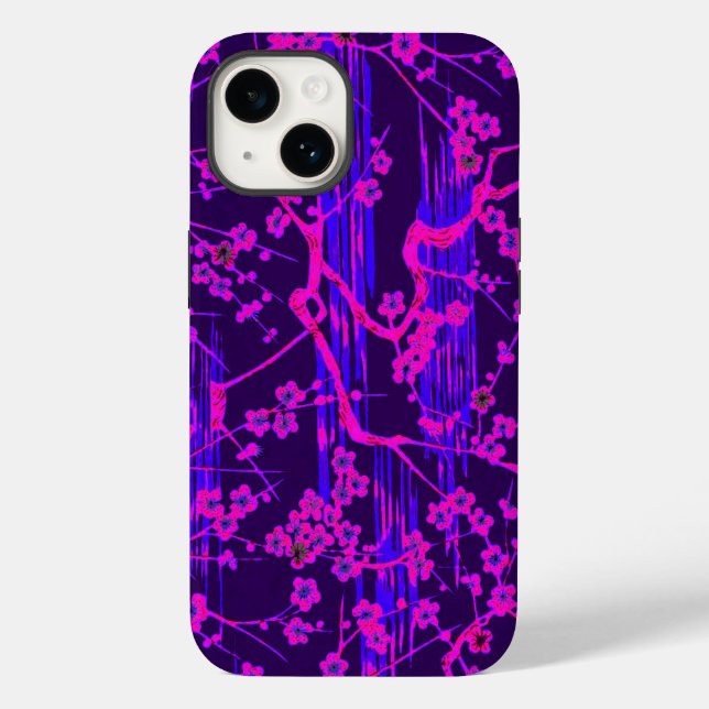 PINK BLUE SAKURA FLOWERS Japanese Floral Pattern Case-Mate iPhone Case (Back)